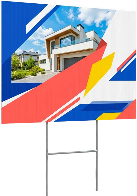 Coroplast yard sign with a house photo for a real estate agency