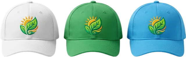 Three caps with a landscaping company patch