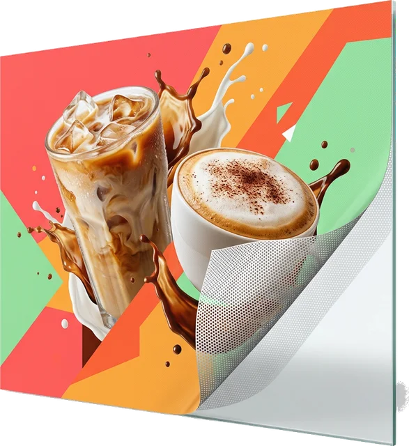 Perforated window vinyl with coffee drinks for a coffee shop