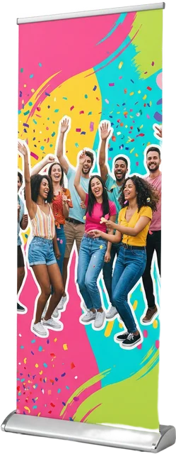 Colorful roll-up banner for a community festival